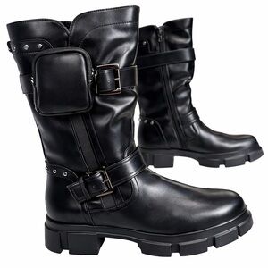 Zee Alexis Margo Boots Black 39 / 8.5 New Buckle Pouch Moto Style